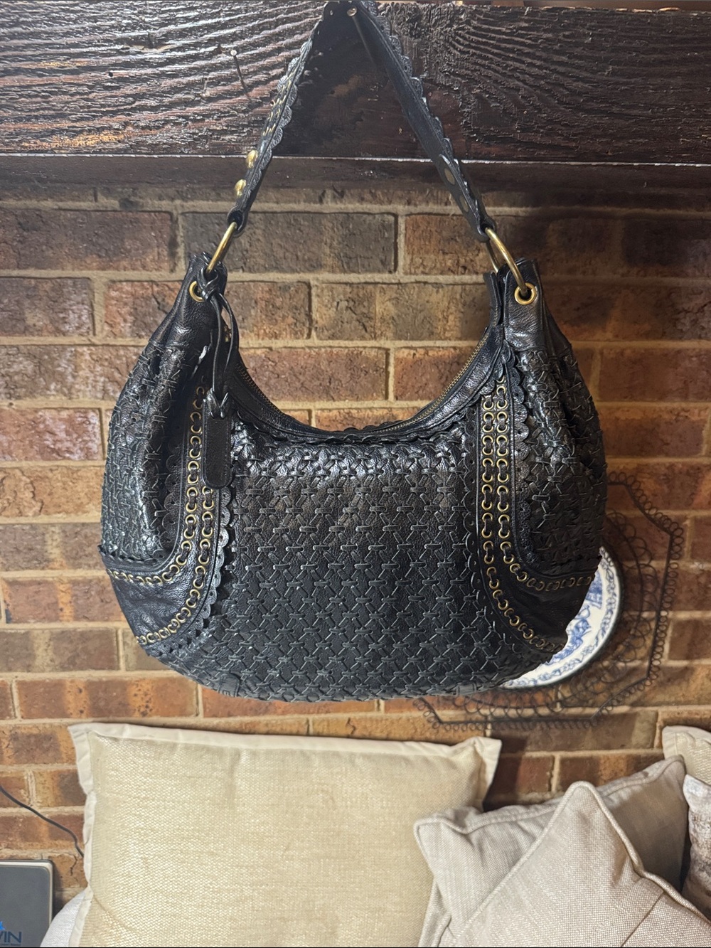 Black Woven Leather Hobo Bag - Unbranded